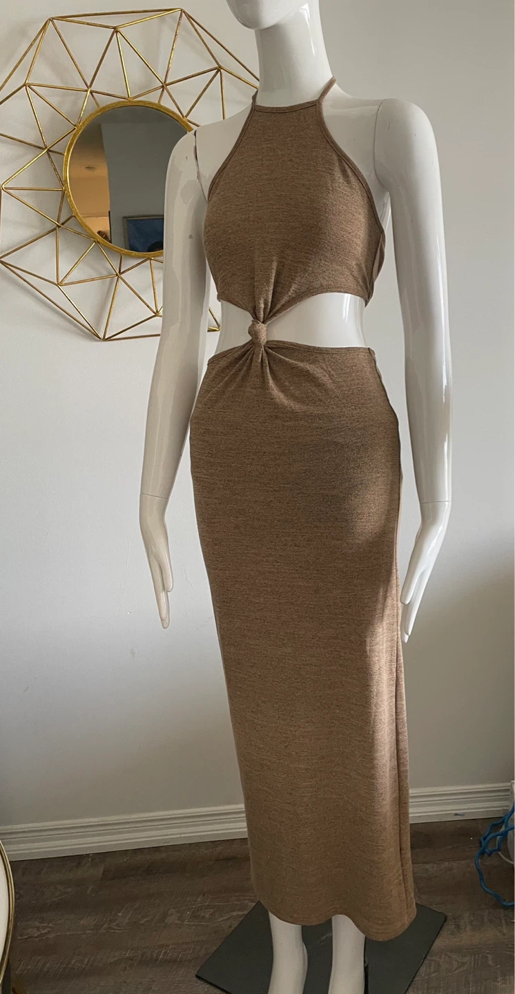 Brown Halter Cut-Out Maxi Dress - photo 4