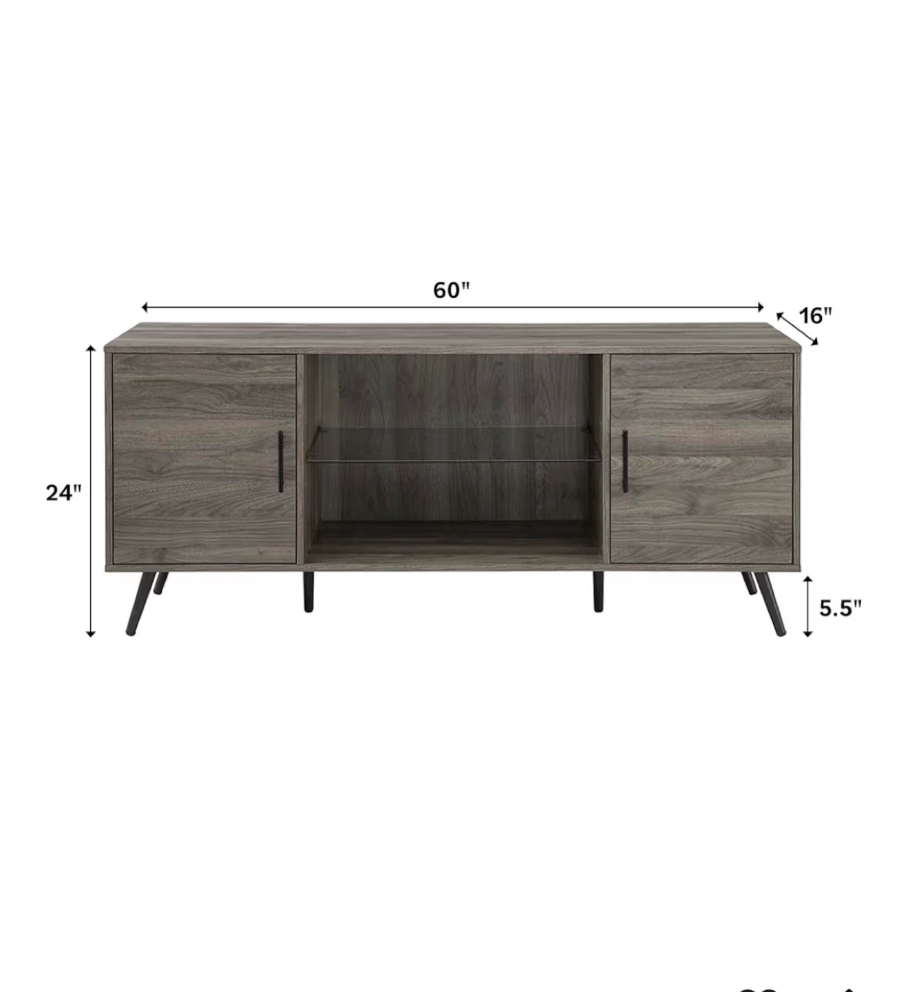 Gray Wood TV Stand Media Console with Glass Shelves - photo 4