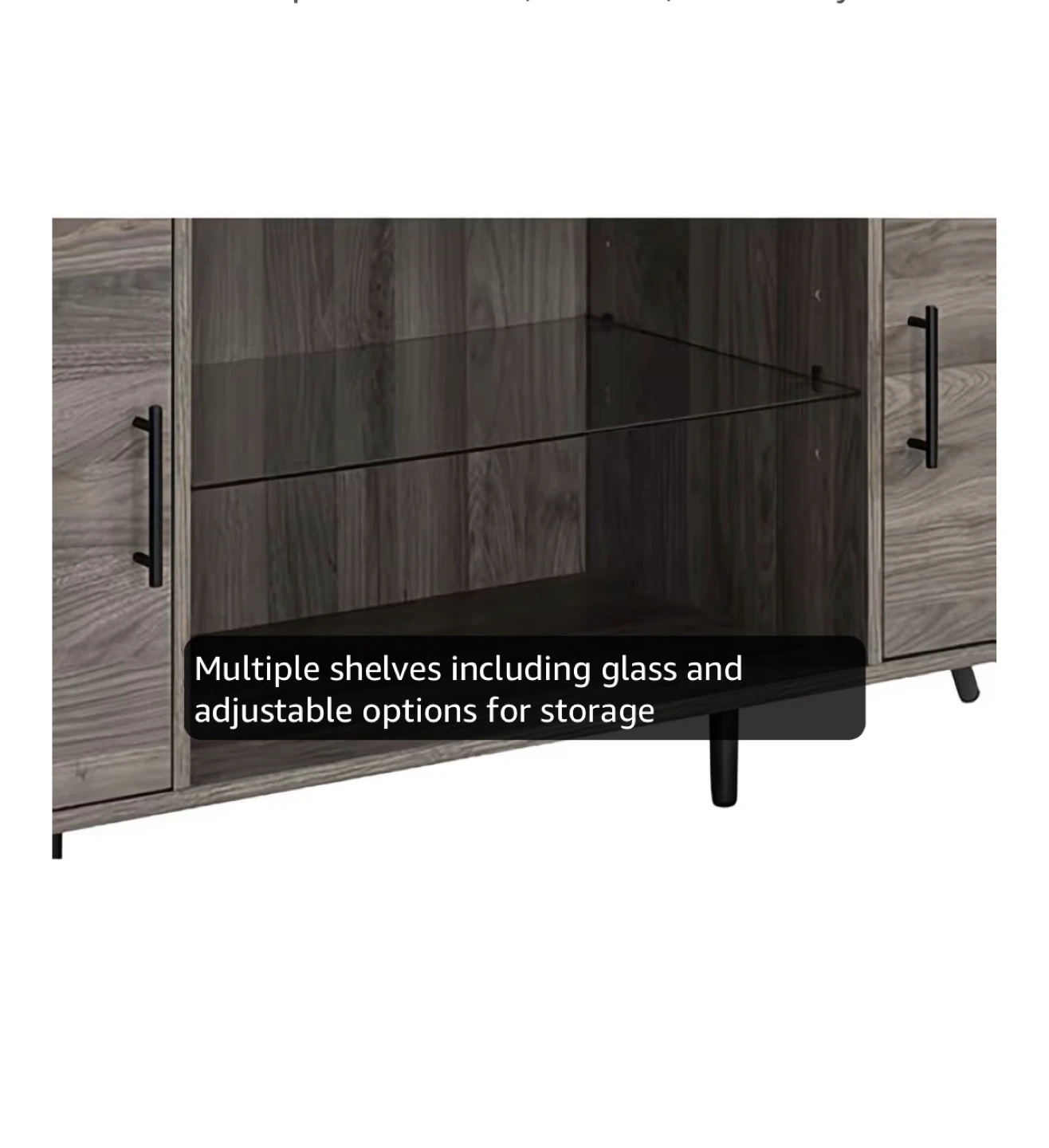 Gray Wood TV Stand Media Console with Glass Shelves - photo 2