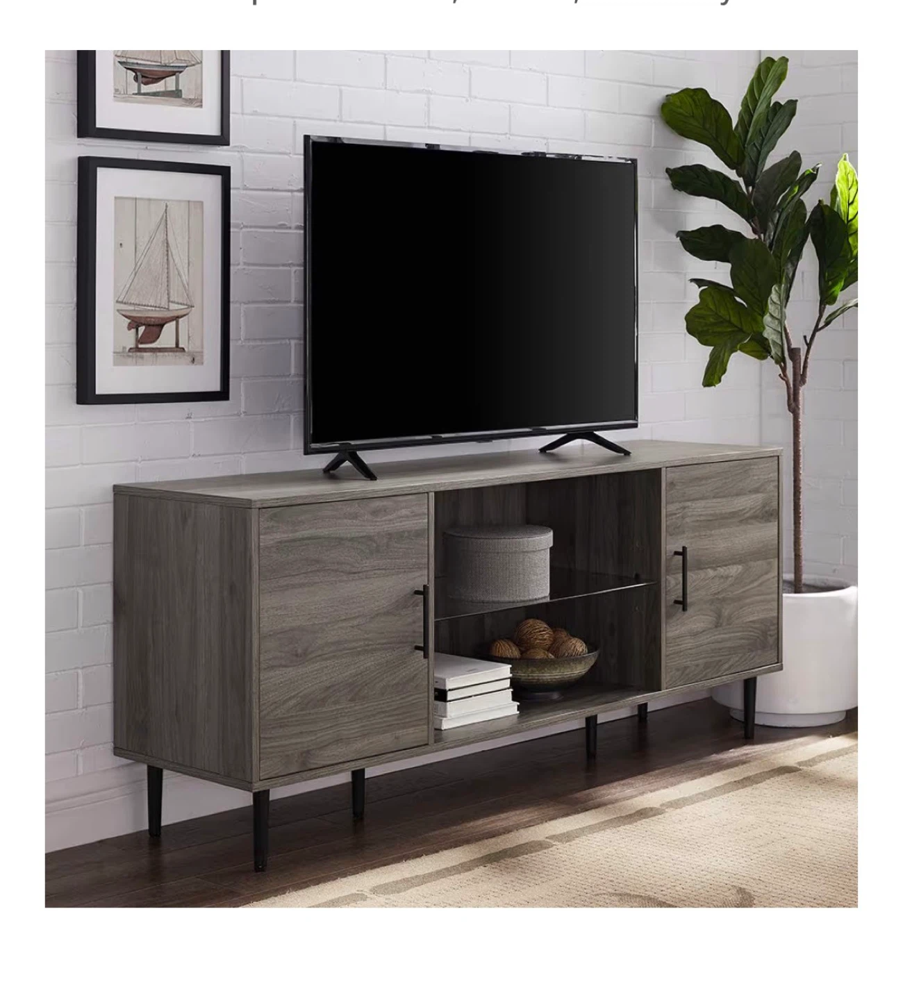 Gray Wood TV Stand Media Console with Glass Shelves - photo 3