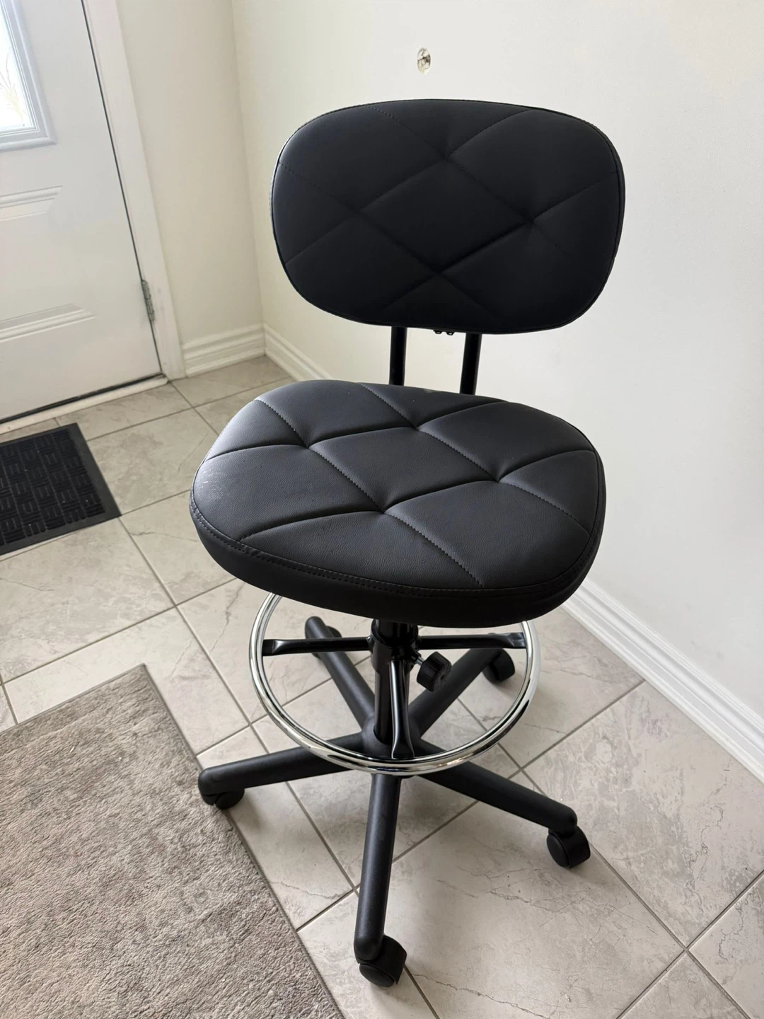 Black Faux Leather Bar Stool with Backrest