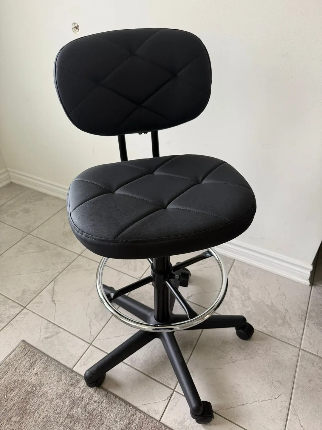 Black Faux Leather Bar Stool with Backrest - photo 2