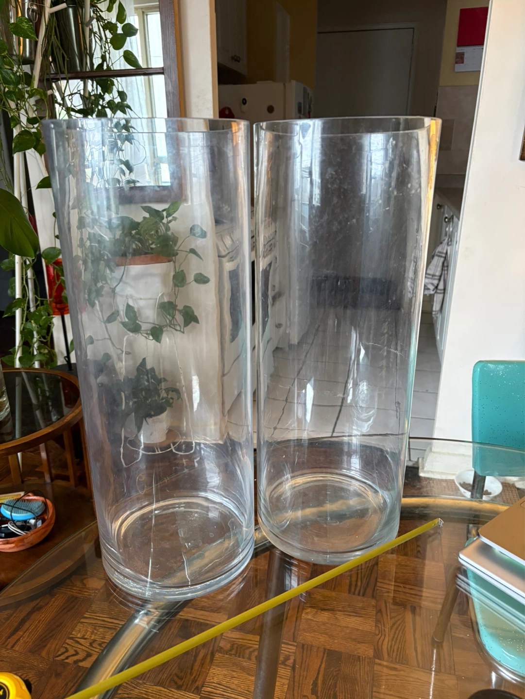 Large Cylinder Glass Vases (Set of 2) - photo 2