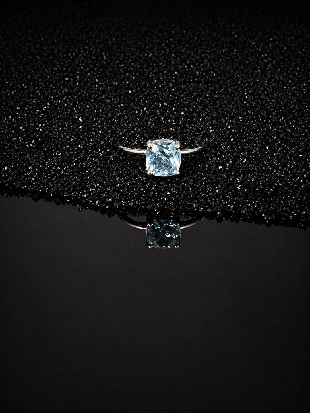 Blue Cushion Cut Gemstone Ring