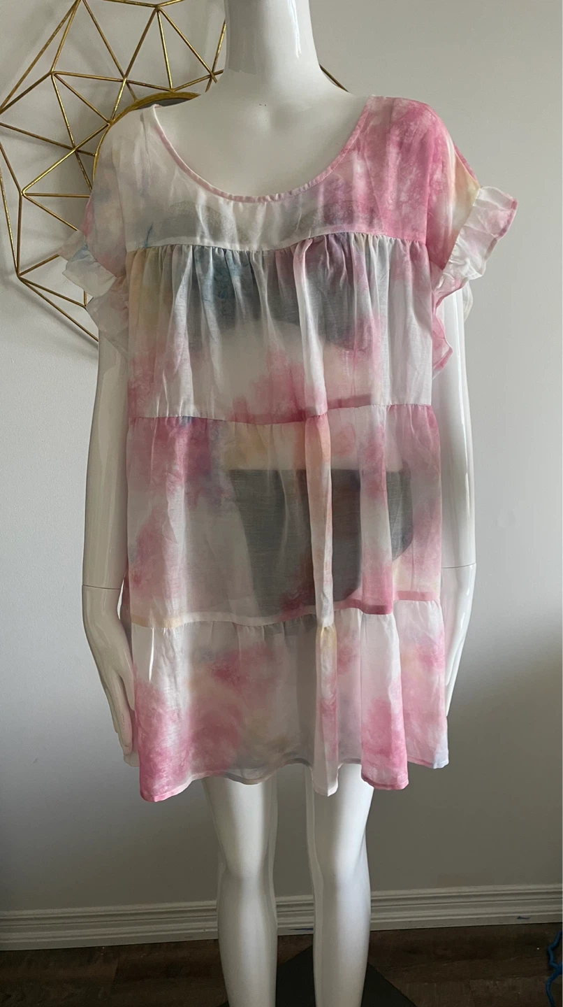 Tiered Tie-Dye Mini Dress with Ruffle Sleeves