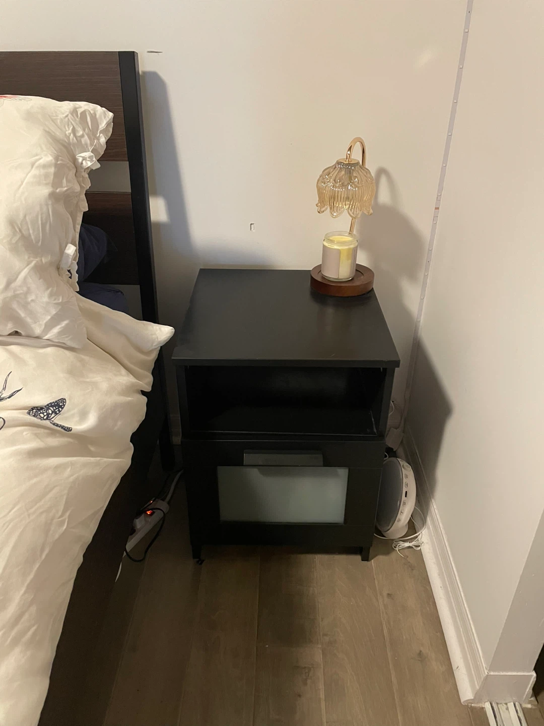 Black Nightstand with Drawer and Shelf - photo 2