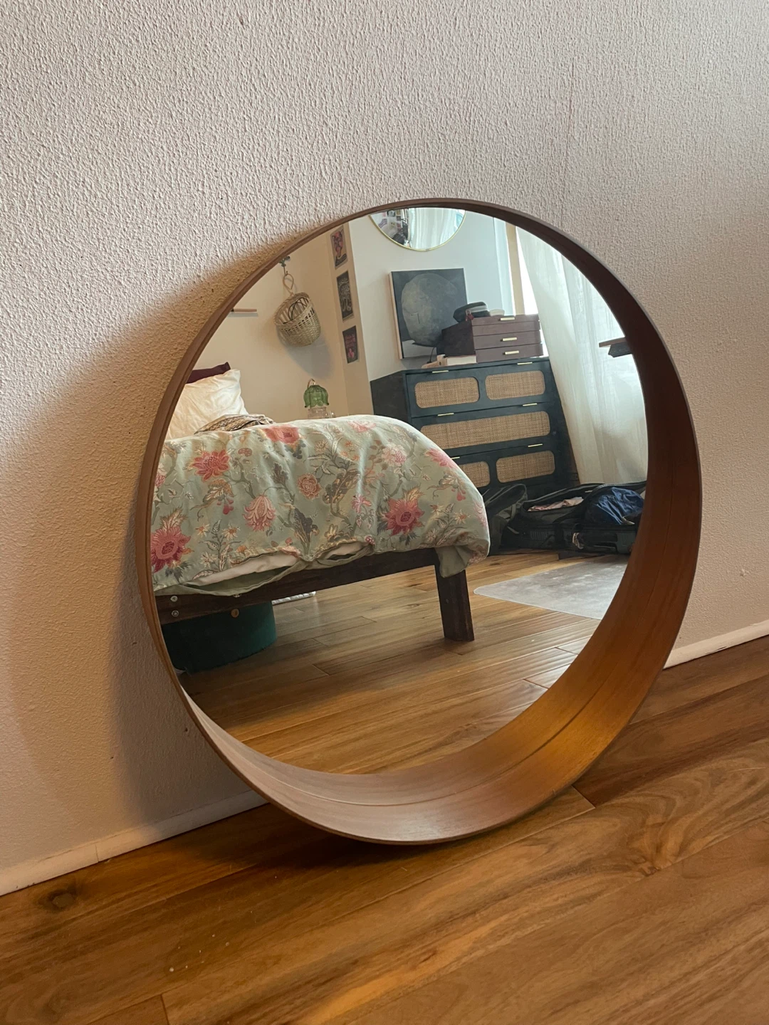 IKEA Round Wood Framed Mirror