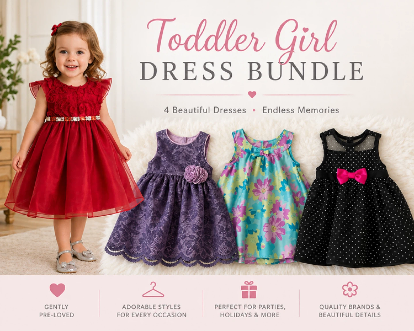 Toddler Girls Dress Bundle (4 Dresses)