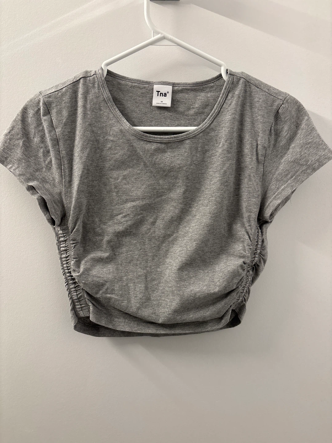 Tna Grey Ruched Cropped T-Shirt