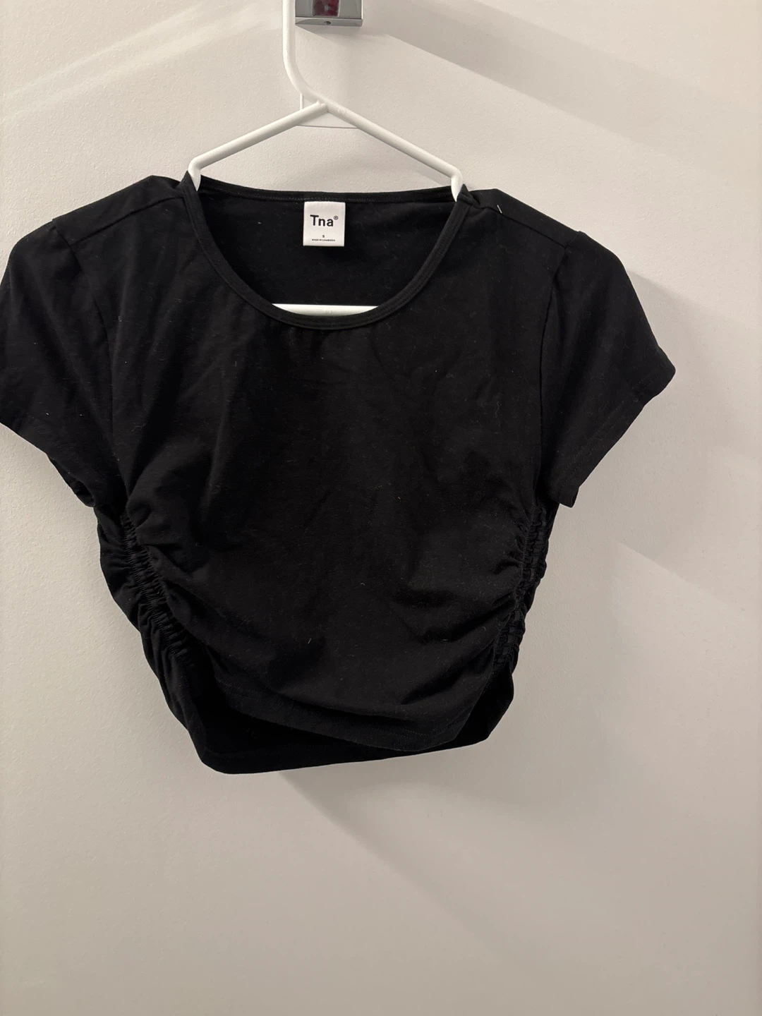 Tna Black Ruched Cropped T-Shirt - Size Small