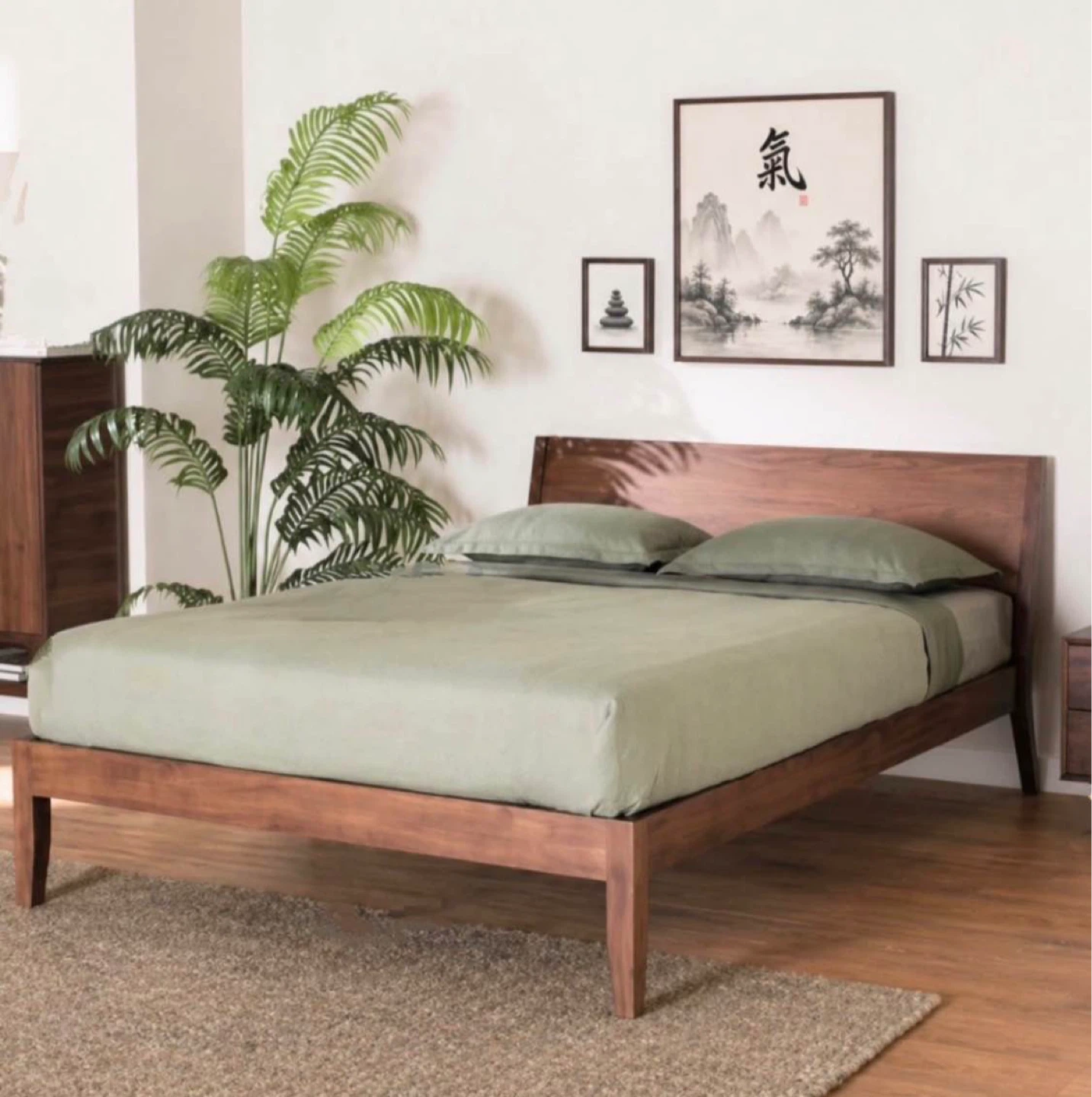 New Queen Size Mid Century Modern Wood Platform Bed