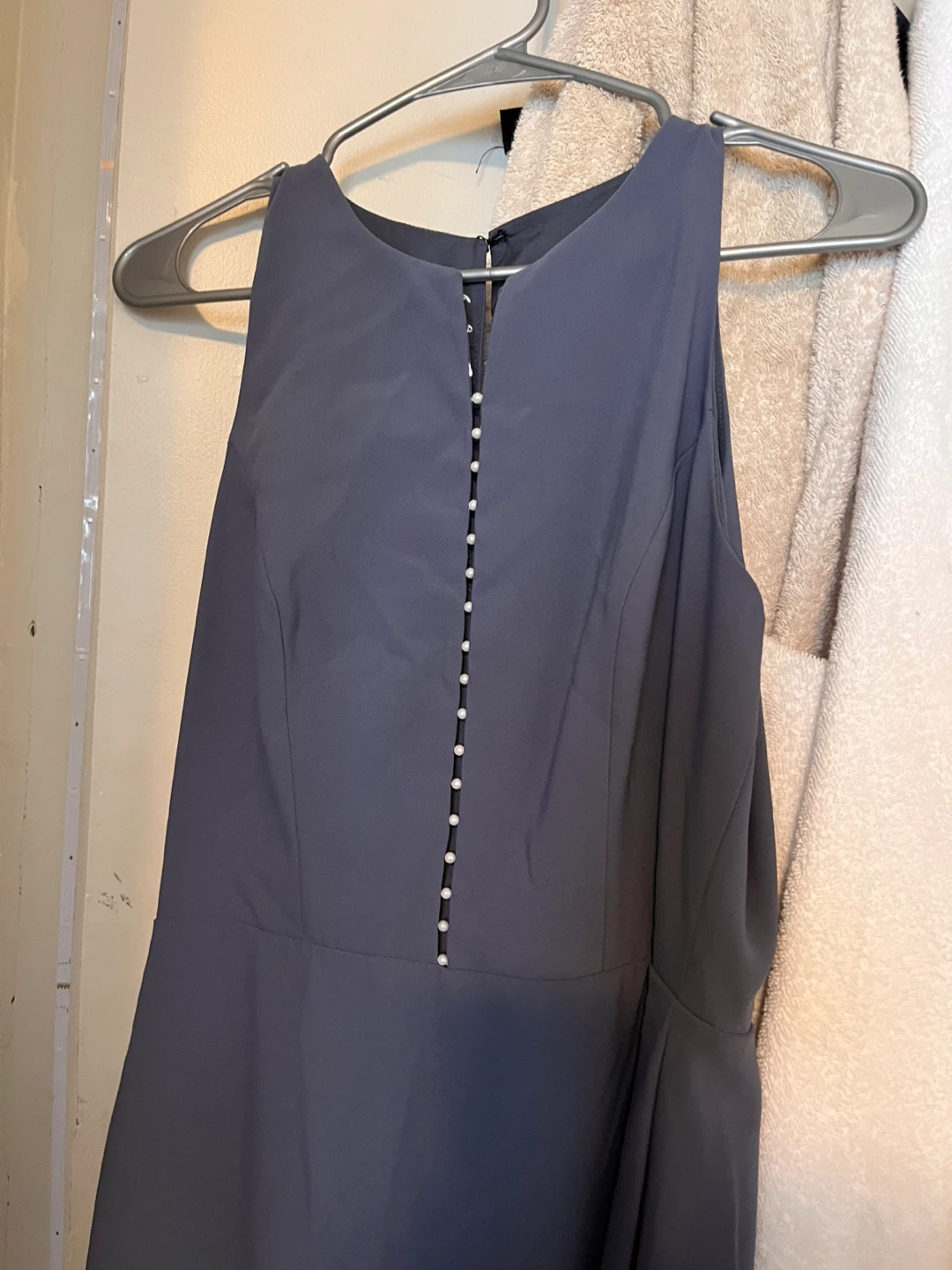 Sleeveless Dark Grey Dress with Button Detail