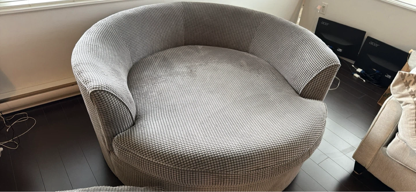 Charcoal semi round chair with 4  pillows