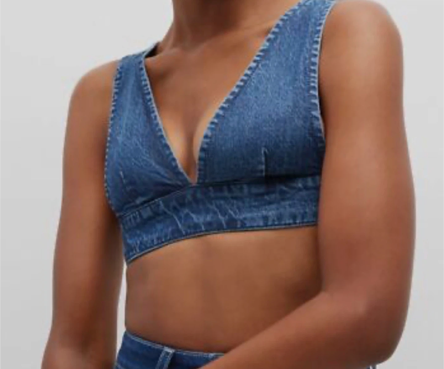 PrettyLittleThing Blue Wash Triangle Denim Bralette - Size 10