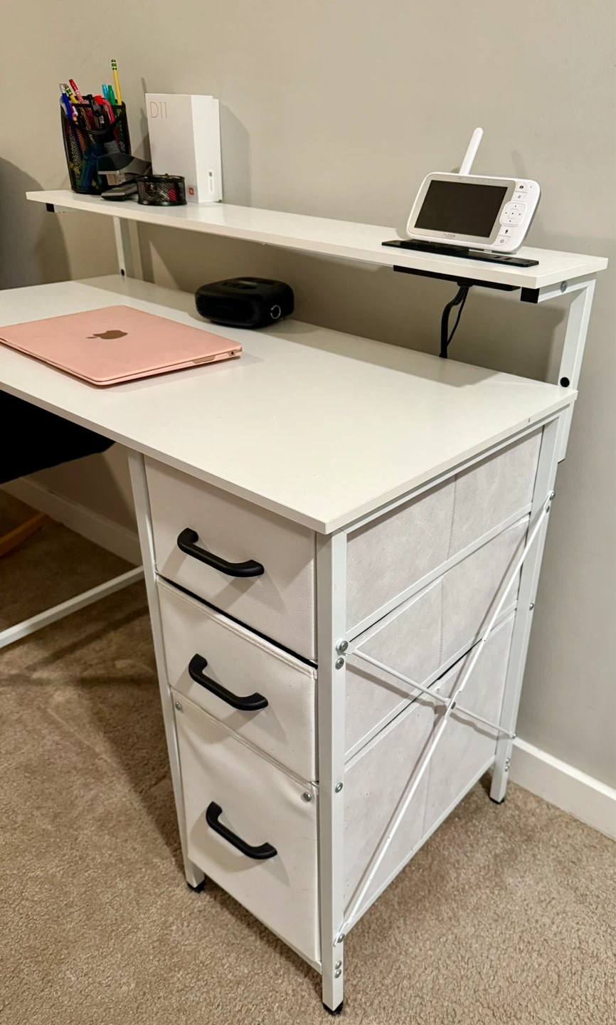 White Desk with Hutch and 3 Drawers