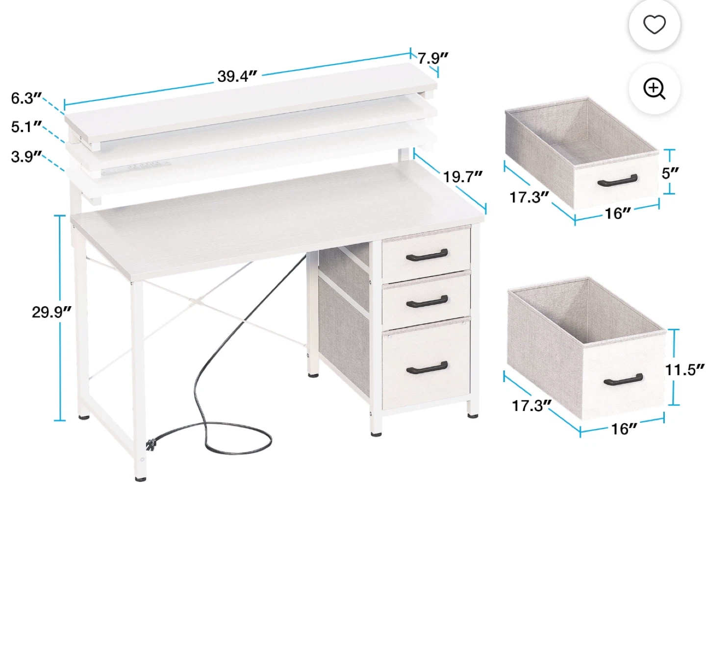 White Desk with Hutch and 3 Drawers - photo 3