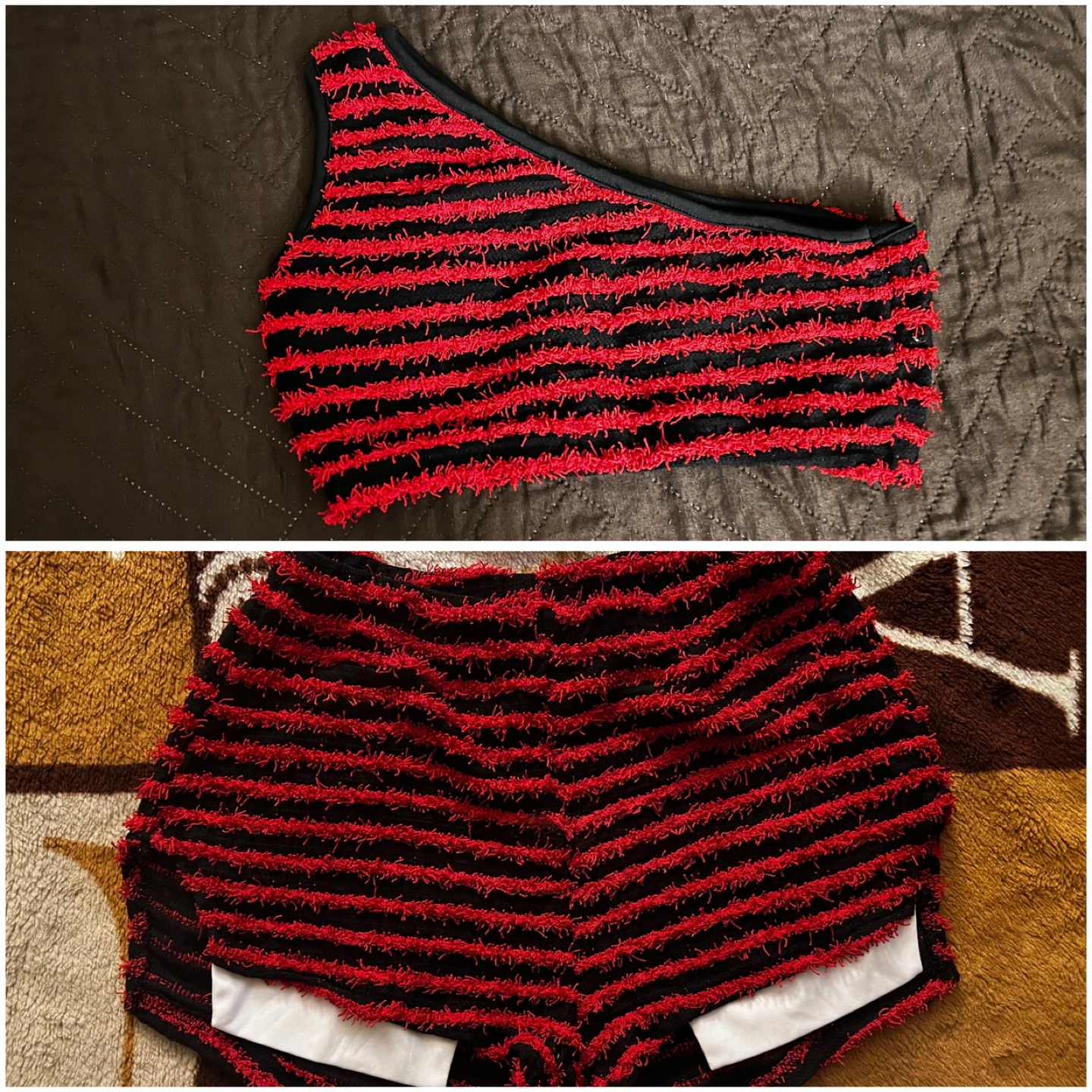 Black and Red Striped Fuzzy Shorts set - photo 2