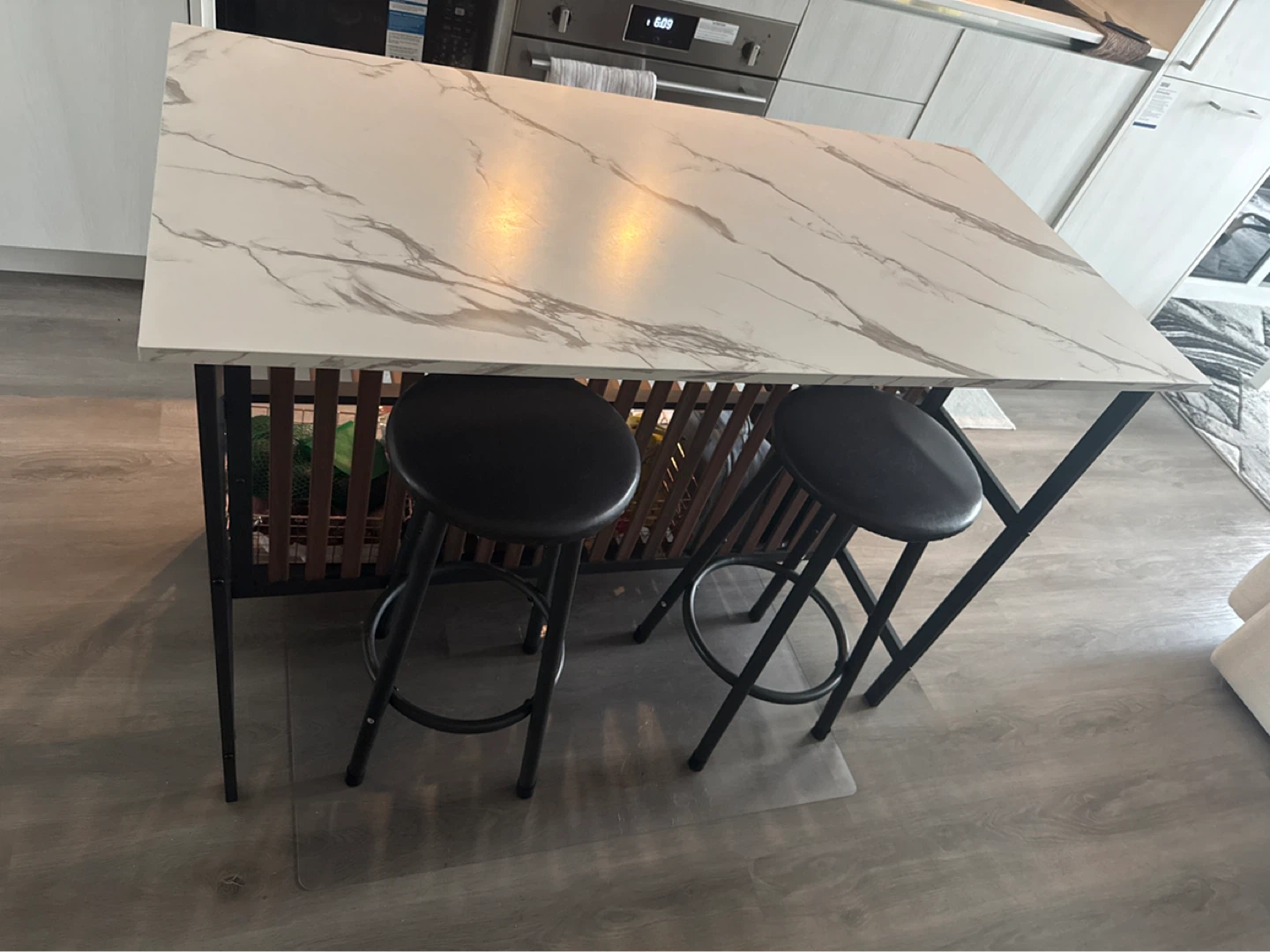 Kitchen Island Table with Storage Shelves.