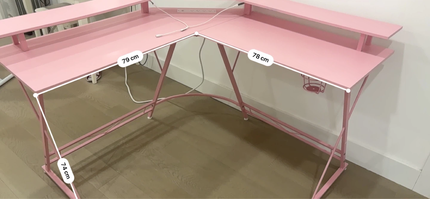 Pink L-Shaped Gaming Desk with Built-in Power Strip - photo 4