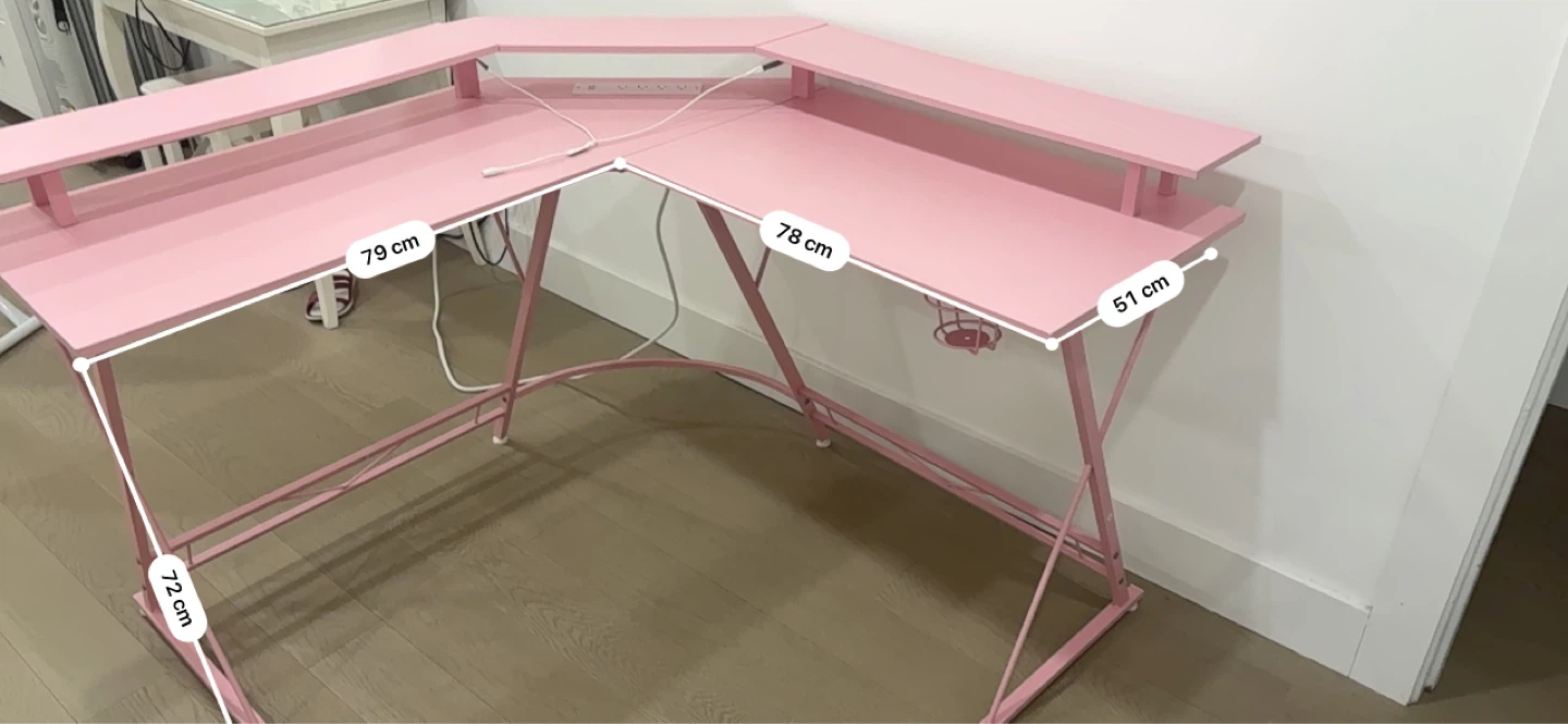 Pink L-Shaped Gaming Desk with Built-in Power Strip - photo 5