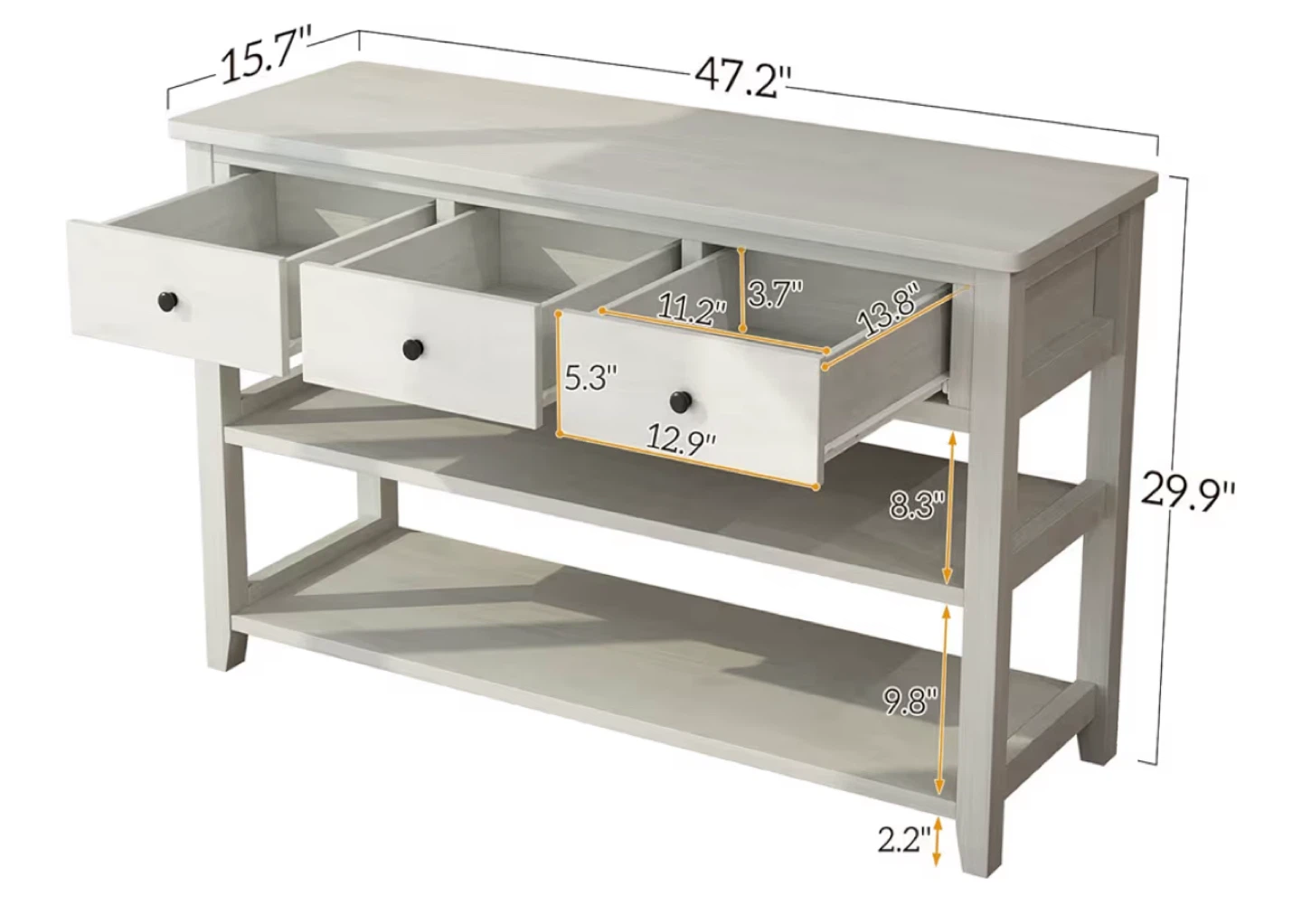Console Table with 3 Drawers and Shelves - photo 3