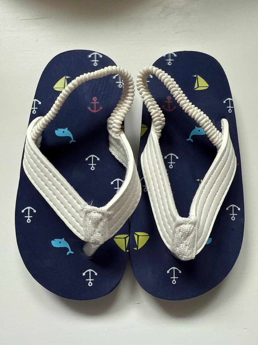 Navy Flip Flops with Nautical Print - Size 25 🌱