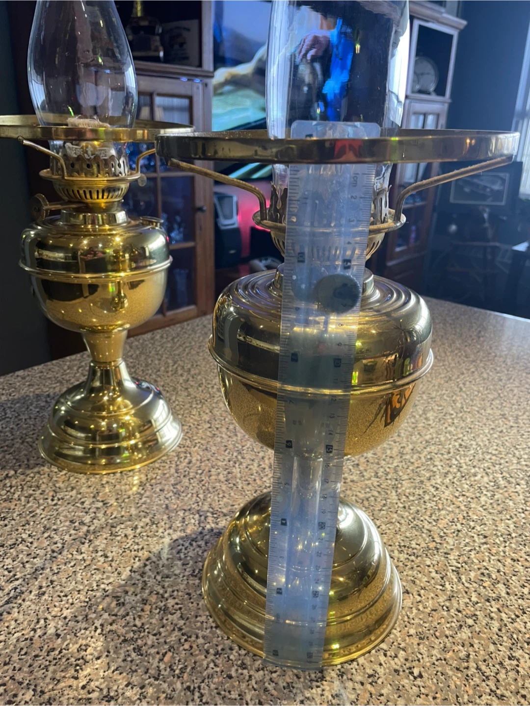 Pair of Vintage  Brass Oil Lamps with White Glass Shades - photo 4