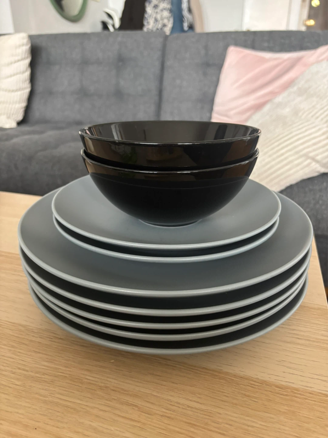 Set of 9 black and blue ikea dishes