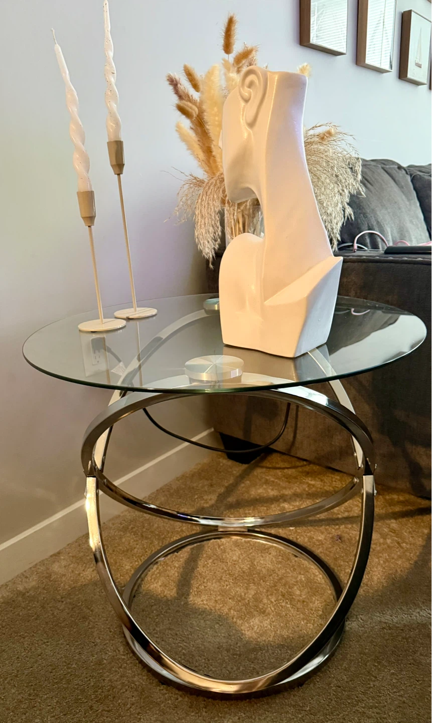 Glass Top End Table with Chrome Base - photo 4
