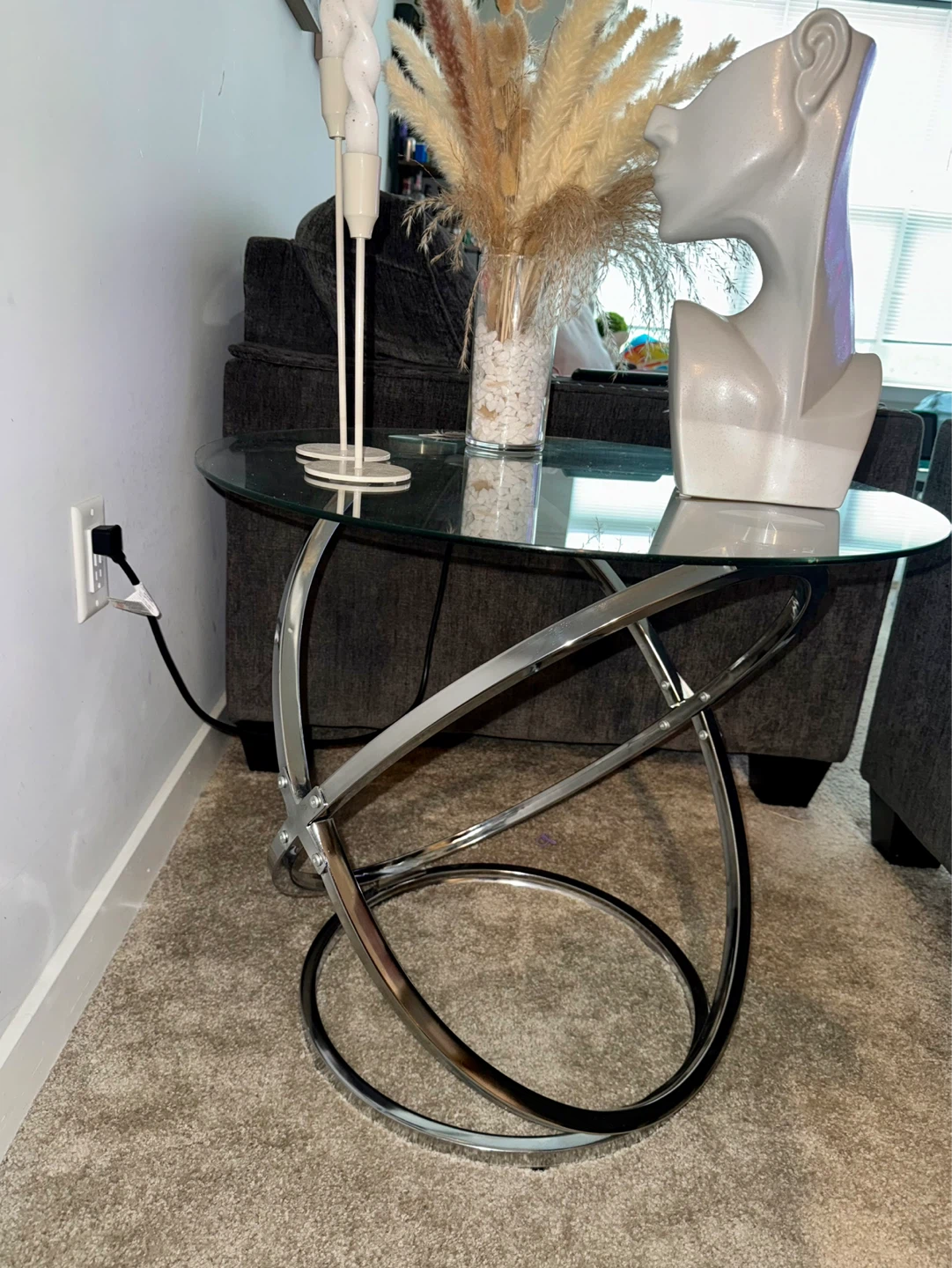 Glass Top End Table with Chrome Base - photo 3