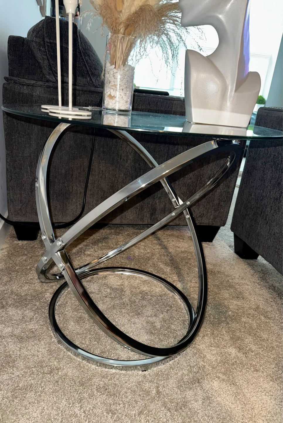 Glass Top End Table with Chrome Base - photo 2