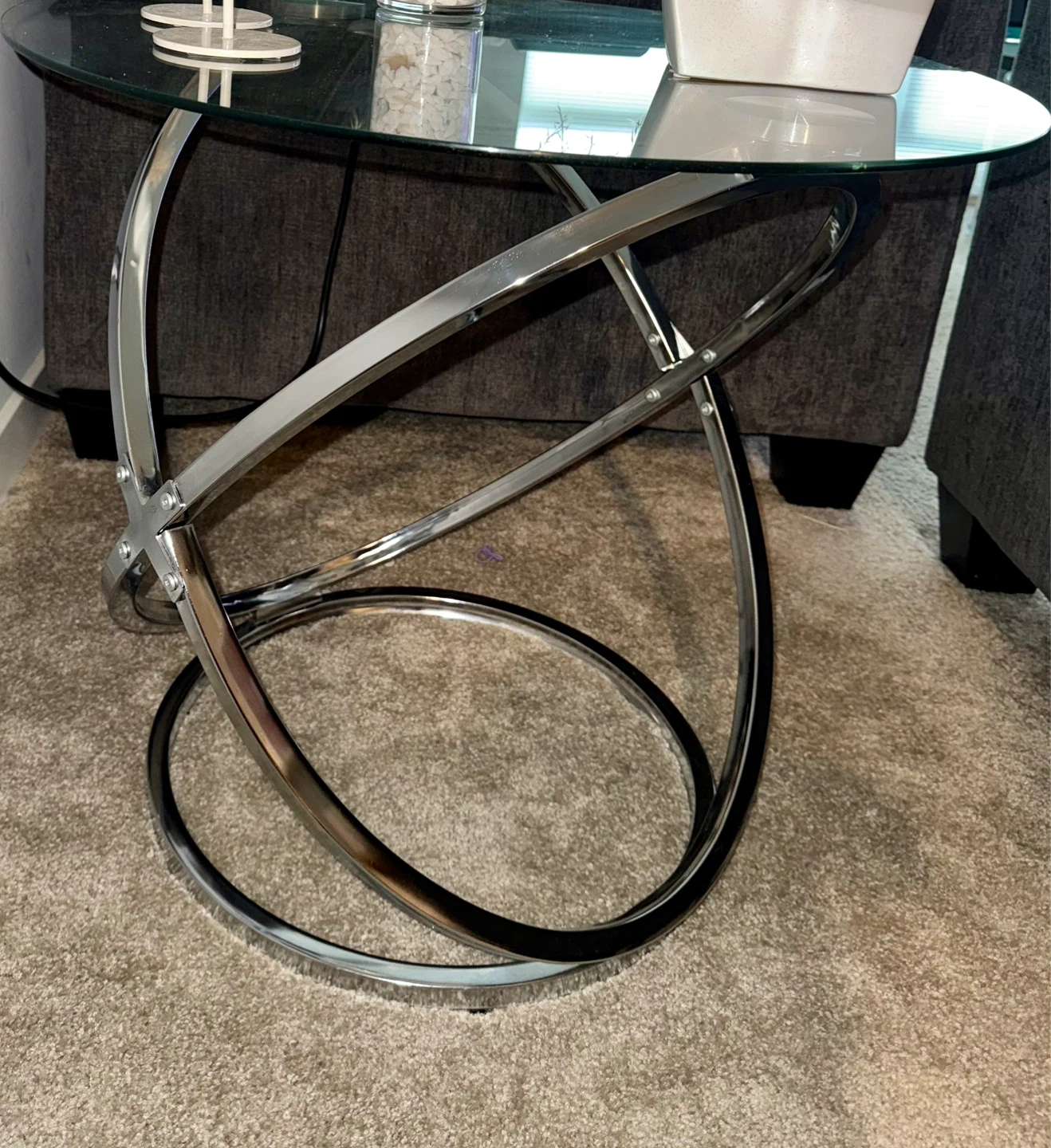 Glass Top End Table with Chrome Base