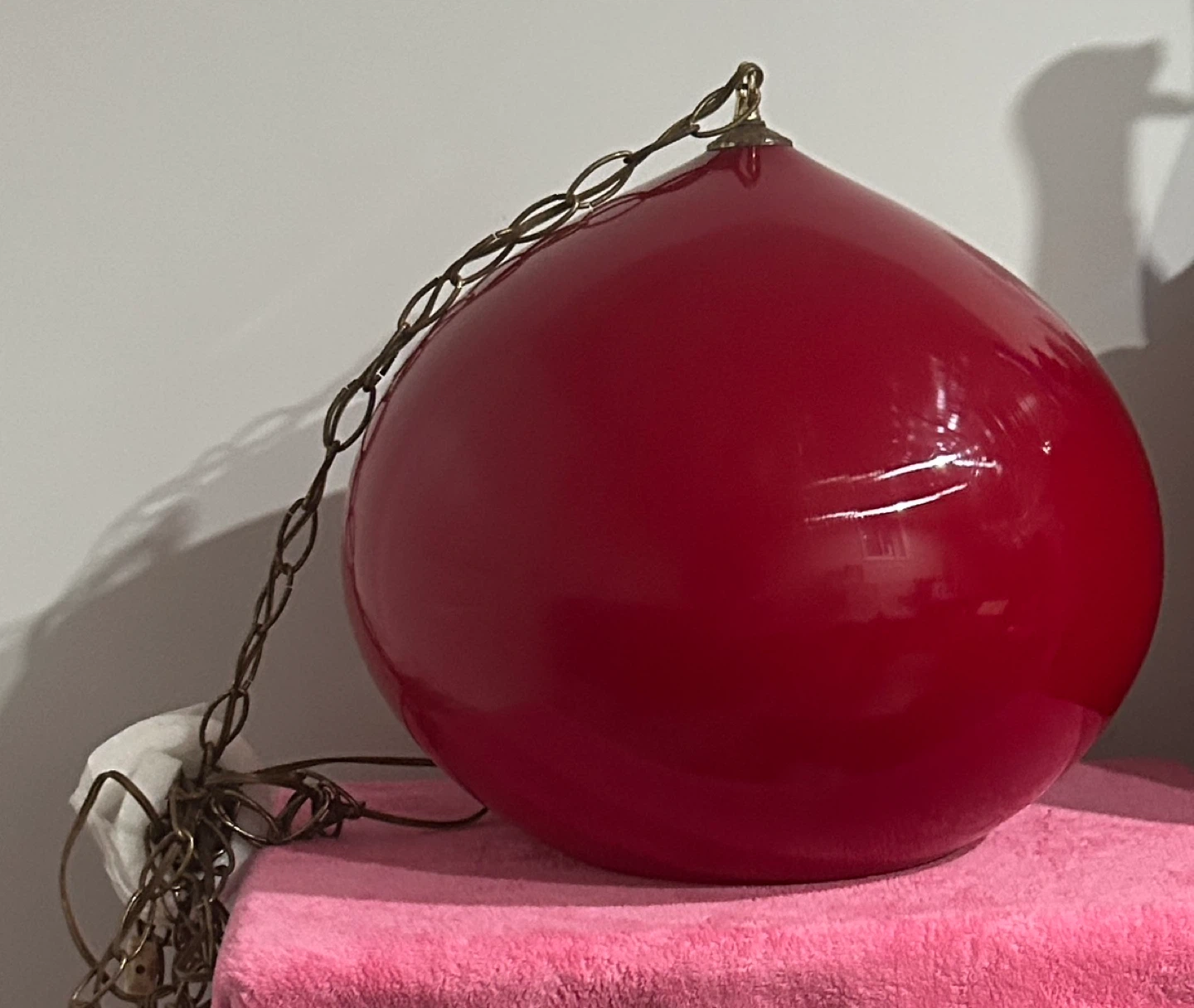 Vintage Red Glass Globe Pendant Light MCM Style