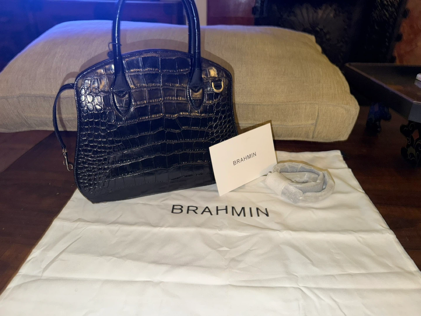 Brahmin Black Crocodile Embossed Leather Handbag