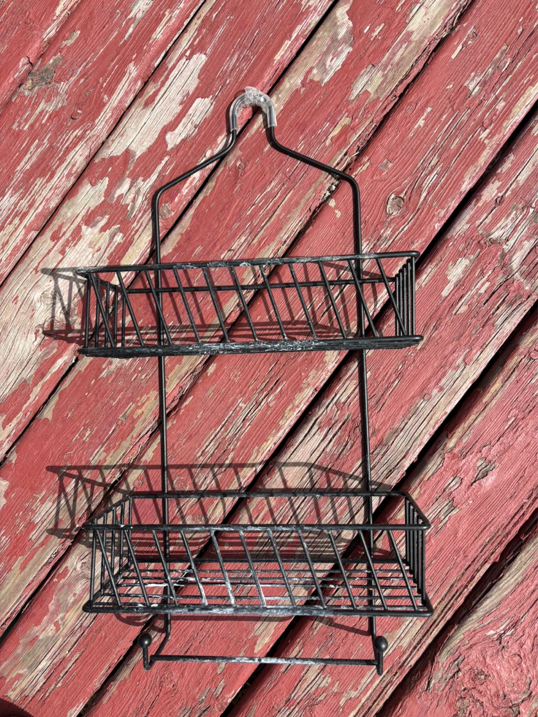 Black Wire Two-Tiered Wall Shelf with Towel Bar