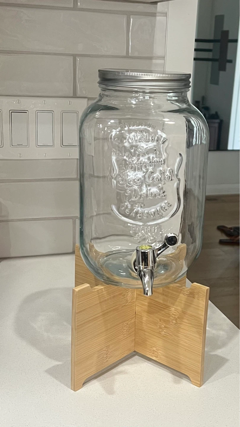 Glass Drink Dispenser with Bamboo Stand