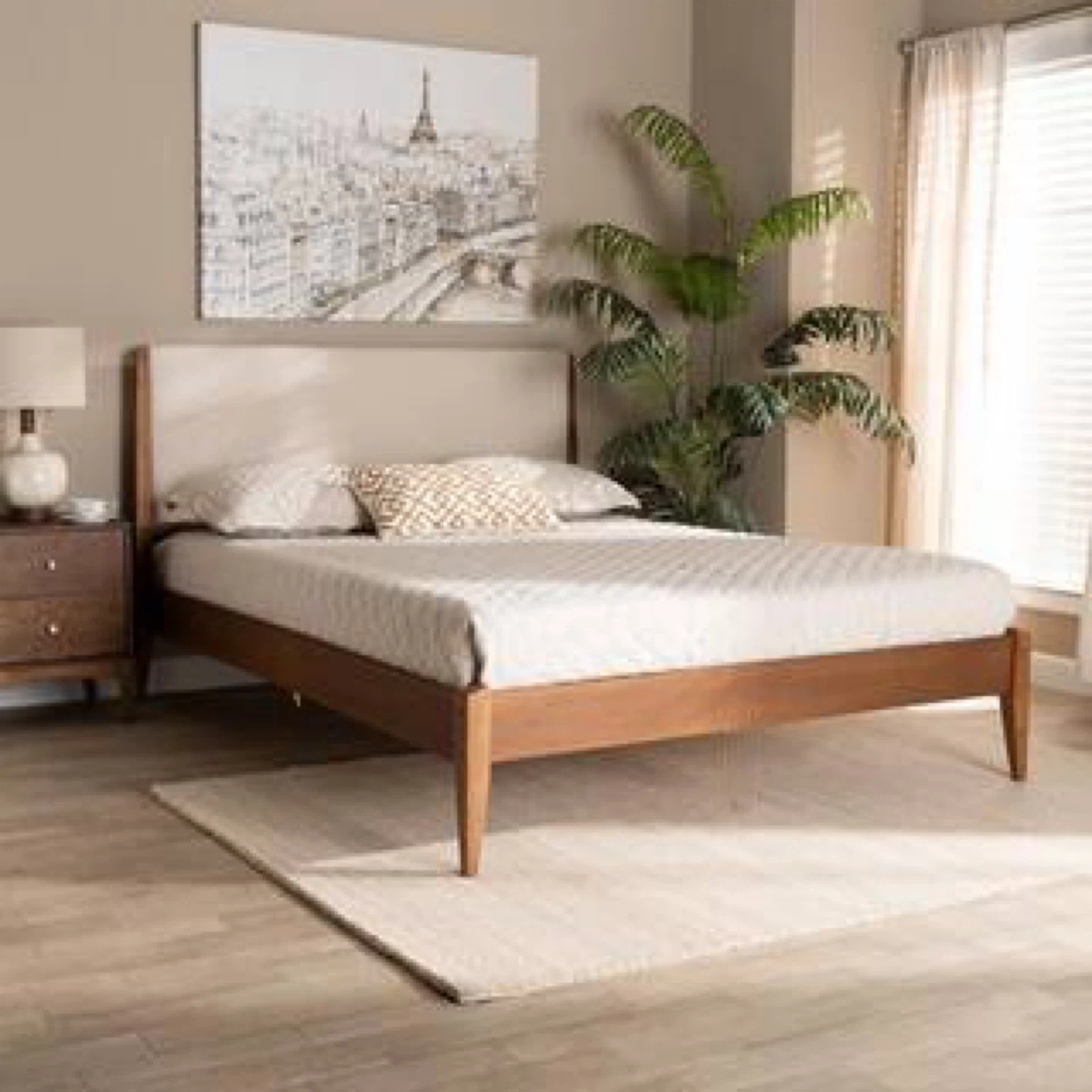 New Queen Size Japandi Mid Century Modern Wood Platform Bed - photo 5