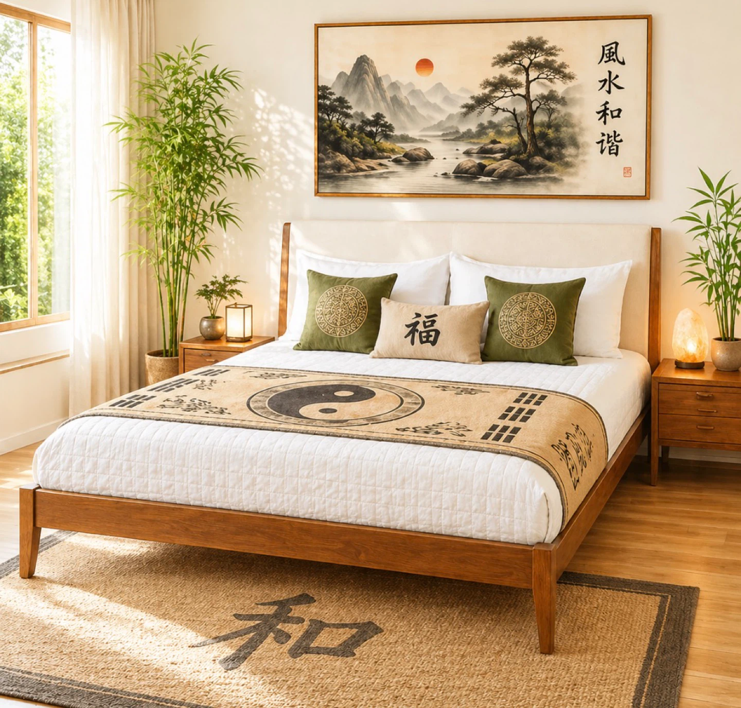 New Queen Size Japandi Mid Century Modern Wood Platform Bed