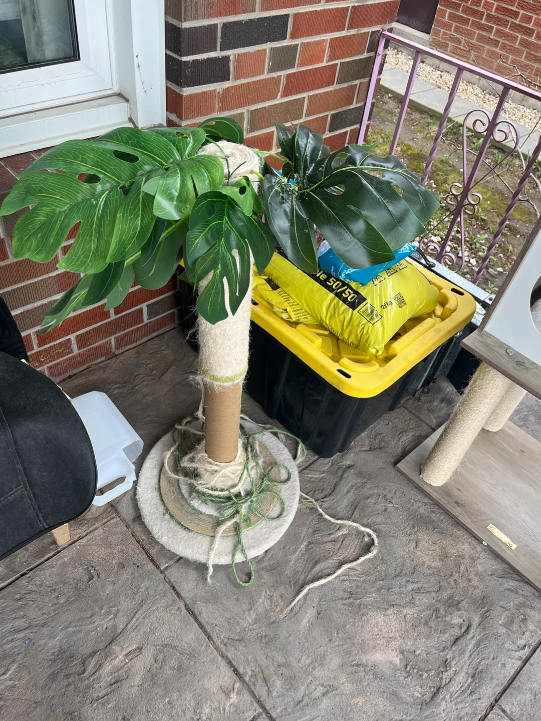 Cat Tree with Artificial Monstera Plants