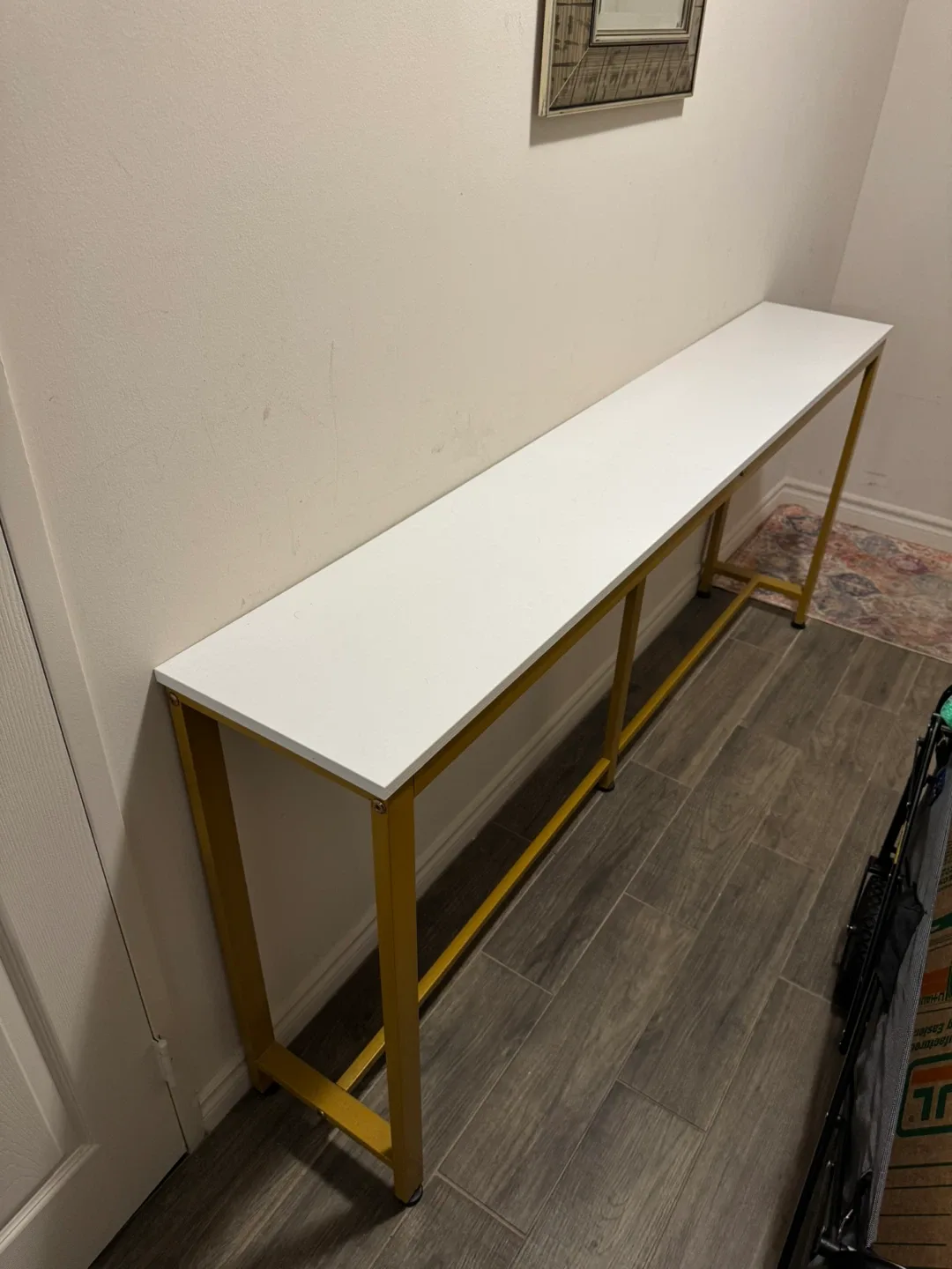 White Console Table with Gold Metal Frame - photo 2