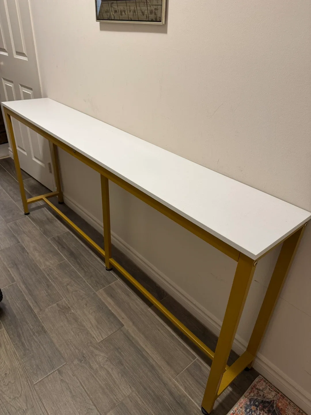 White Console Table with Gold Metal Frame