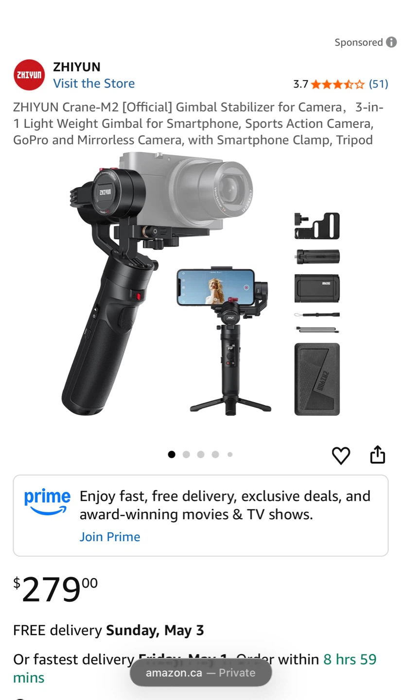 Zhiyun Crane-M2 Gimbal Stabilizer for Camera & Smartphone
