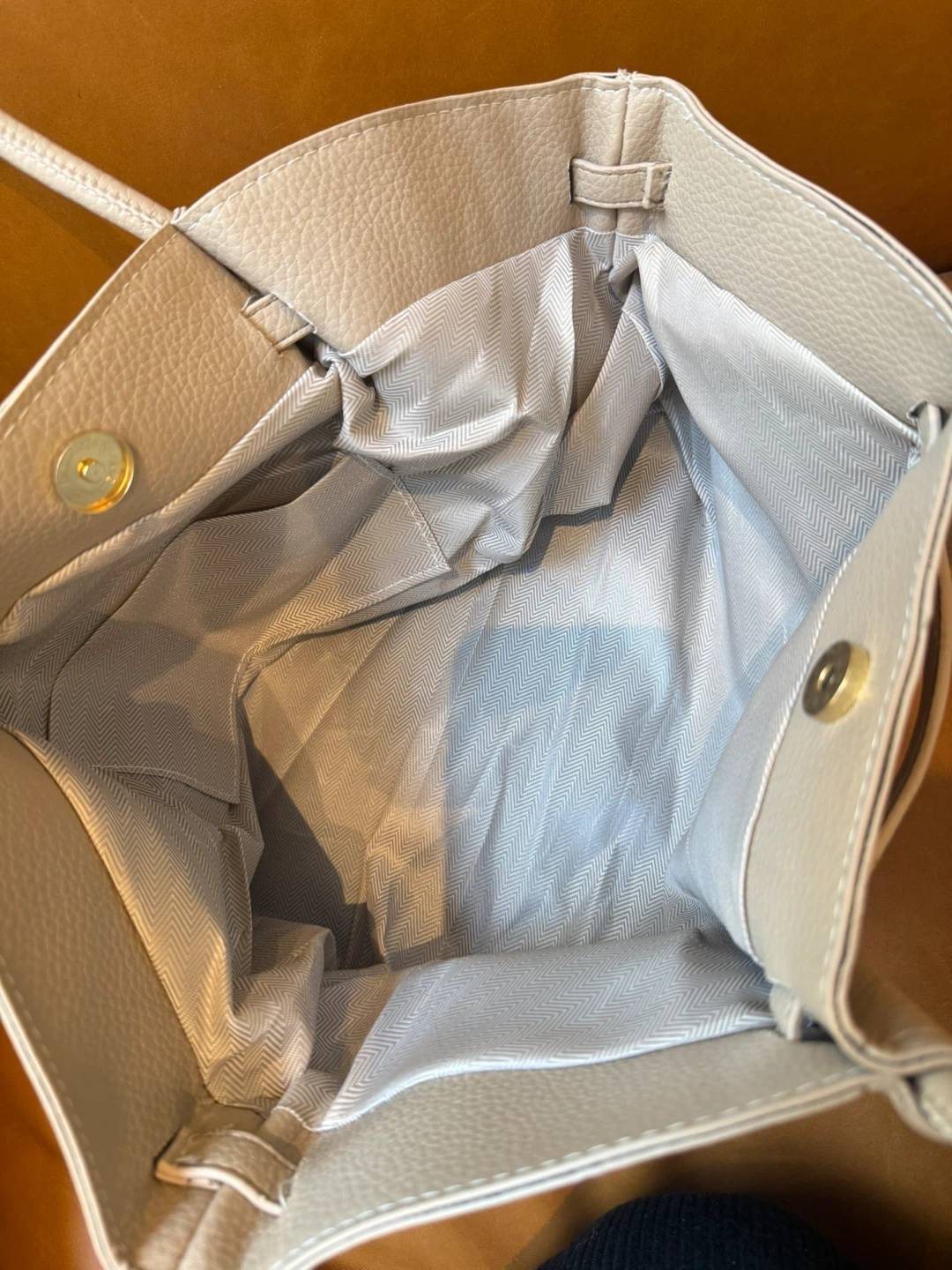 Cream Beige Faux Leather Tote Bag - photo 2