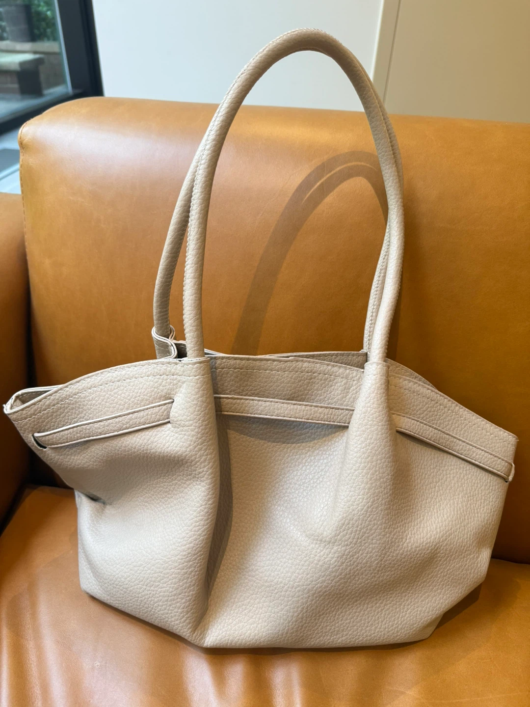 Cream Beige Faux Leather Tote Bag - photo 3