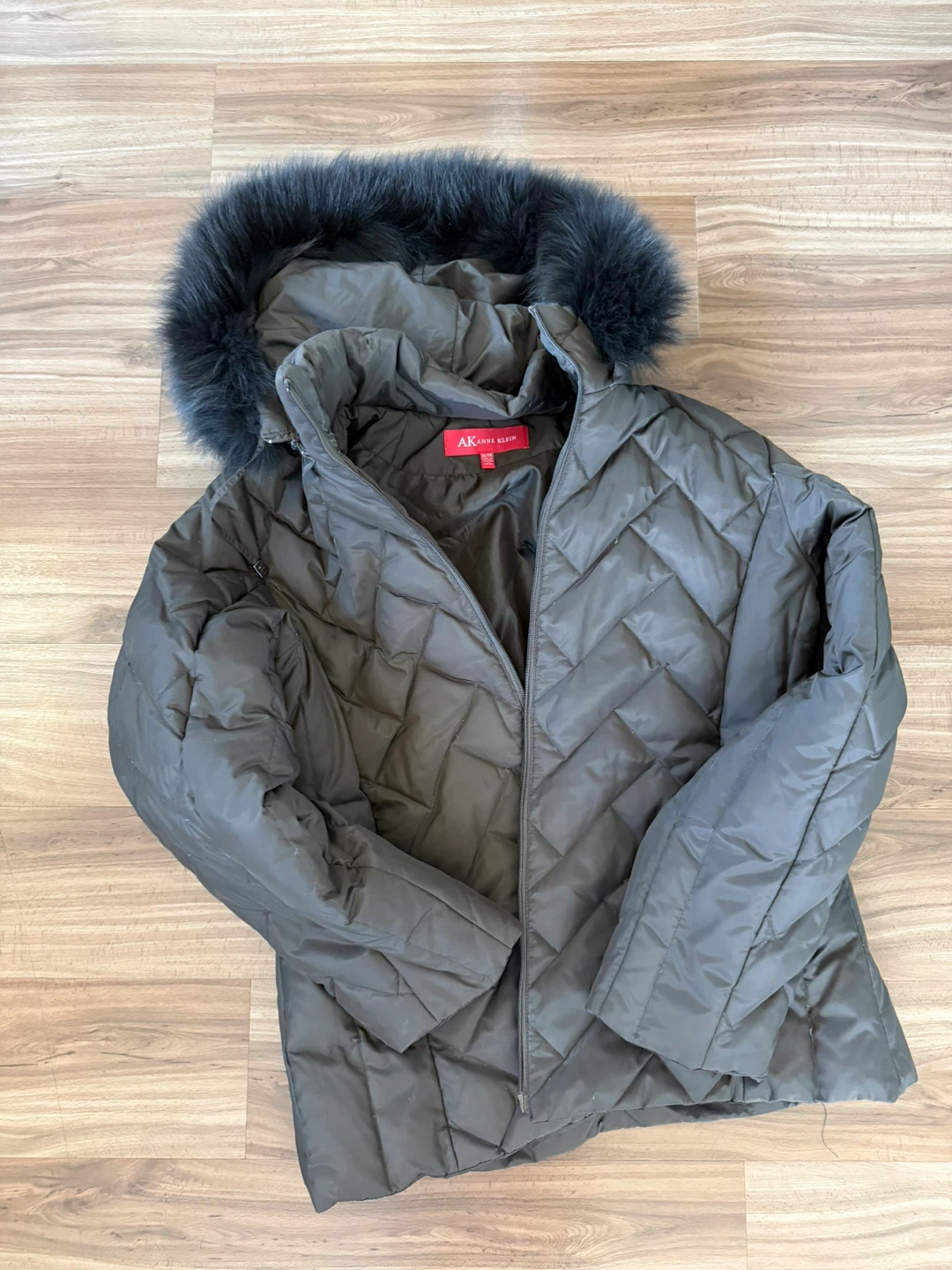 Anne Klein Down Puffer Coat with Faux Fur Hood
