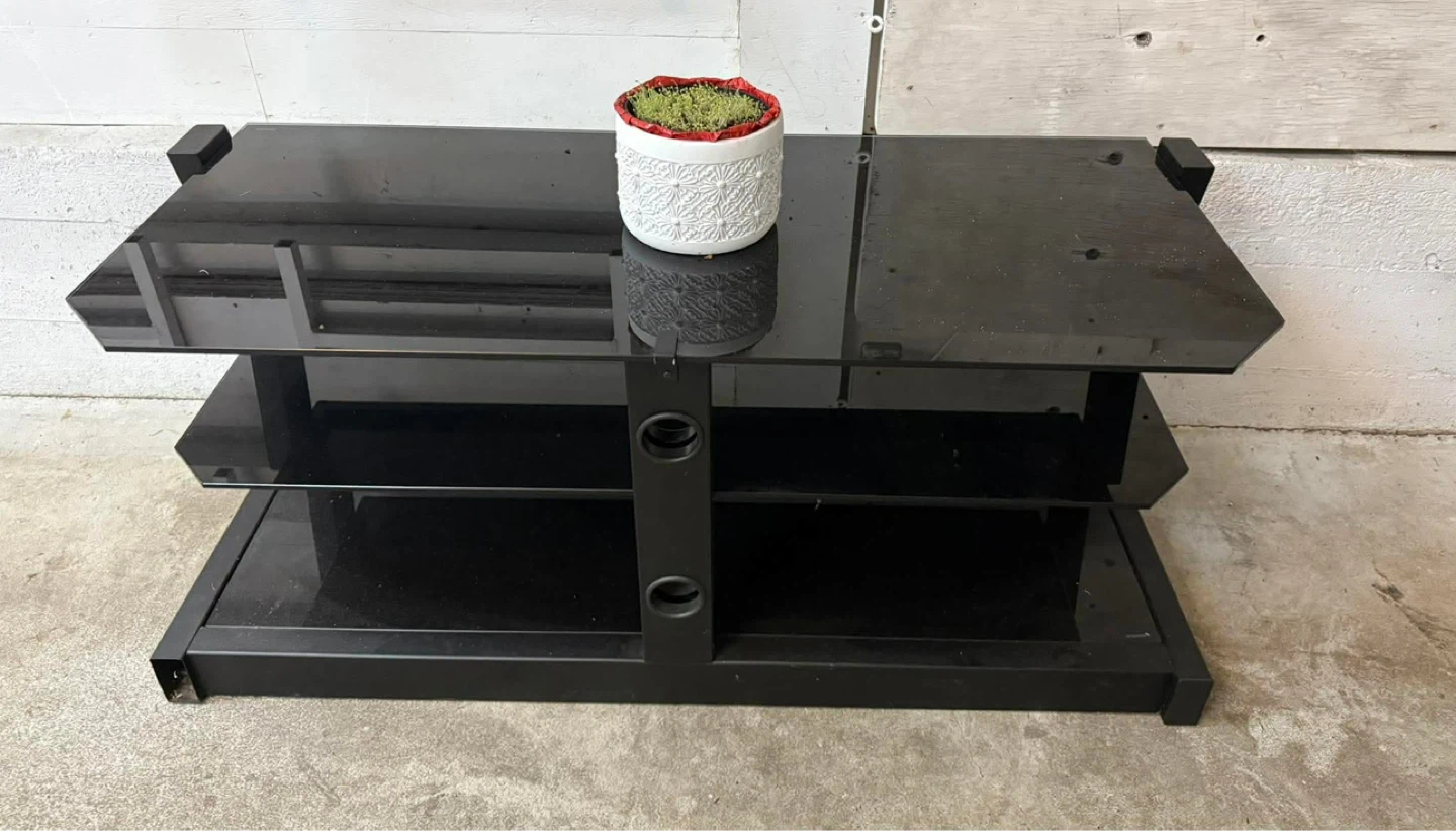Black 3-Tier Glass Entertainment Stand - photo 2
