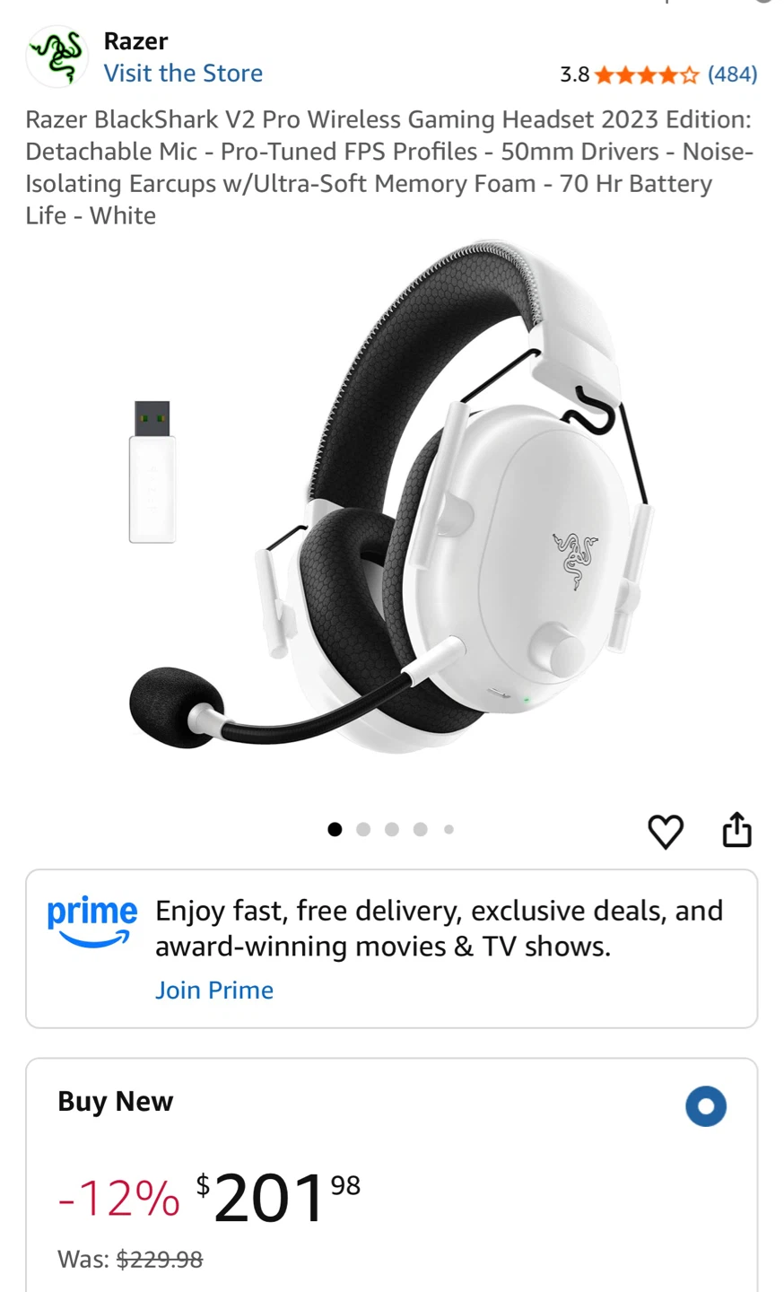 Razer BlackShark V2 Pro Wireless Gaming Headset - White