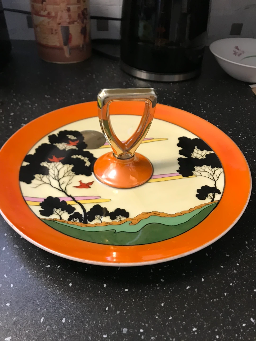 Vintage Hand Painted Centre Handle  Snack Plate 🌱
