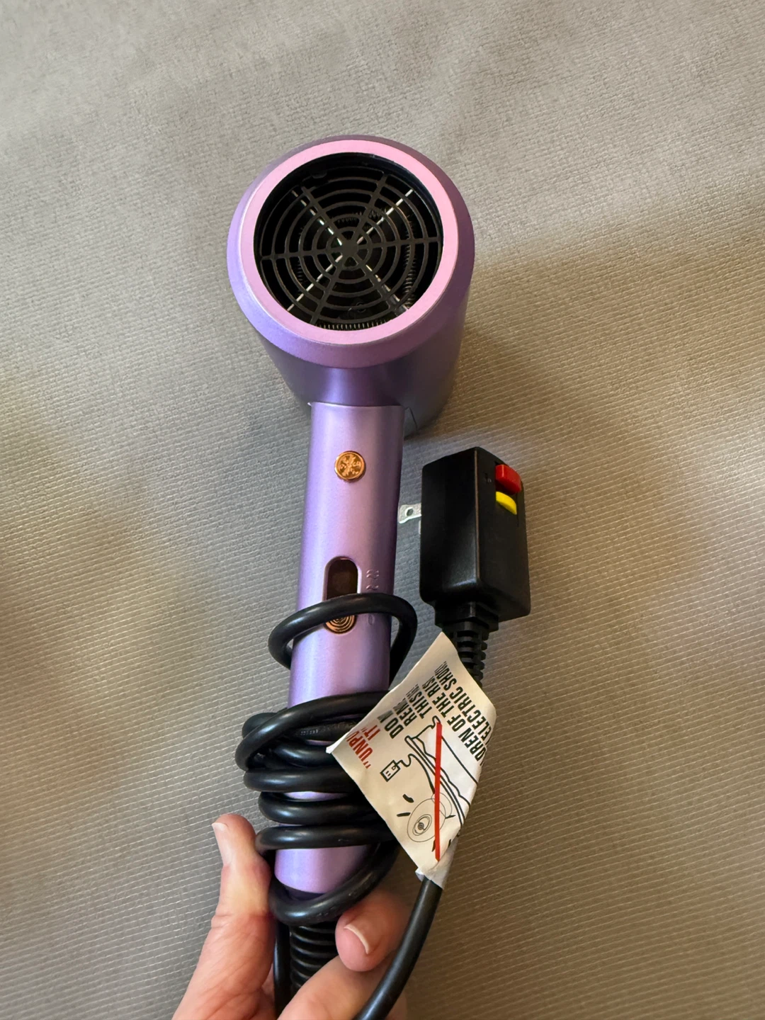Purple and Silver Hair Dryer with Orange Accents