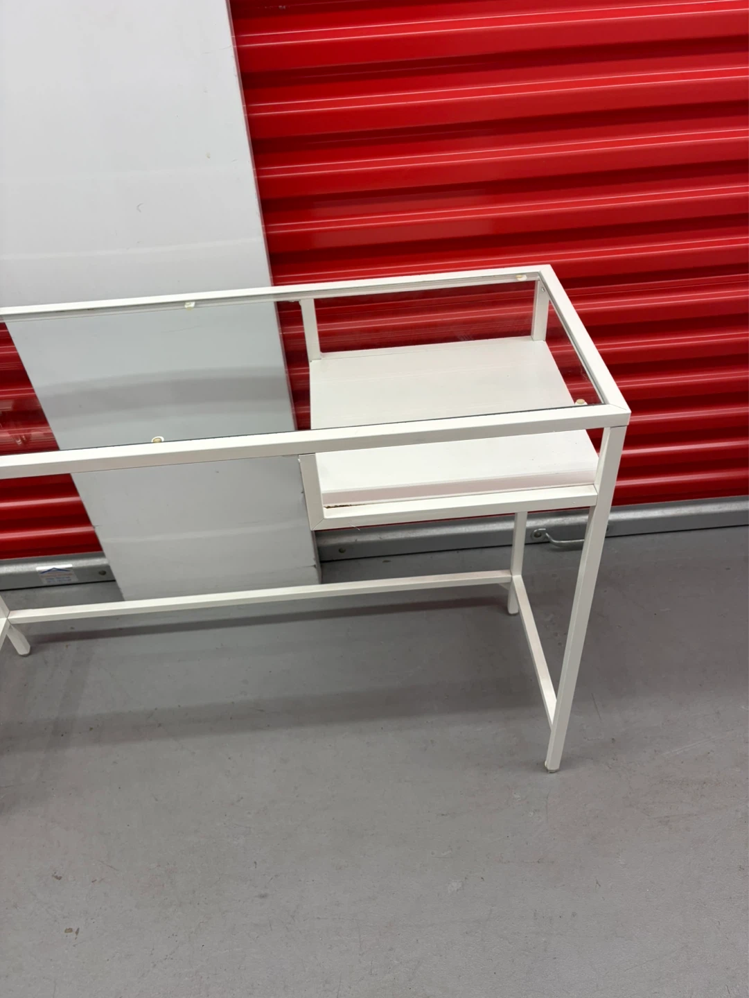White Metal Frame Glass Top Desk with Shelf - photo 2